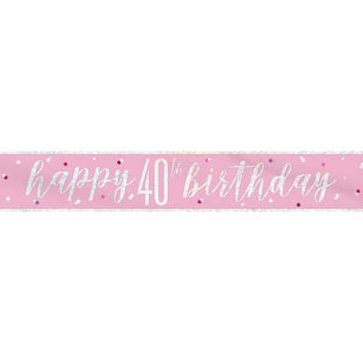 Pink Glitz 'Happy 40th Birthday' Banner