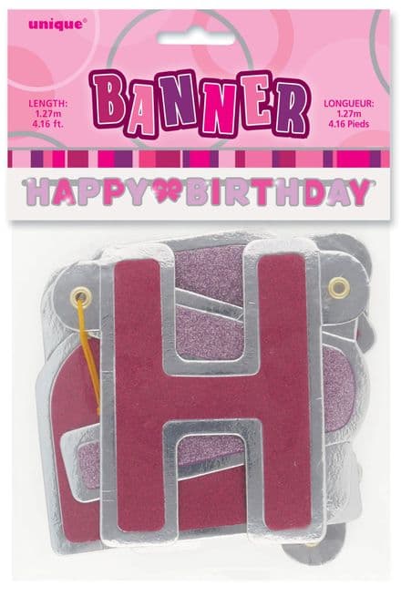 Pink Glitz Hinged 'Happy Birthday' Banner