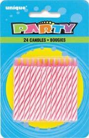 Pink Striped Birthday Cake Candles 24 Pack