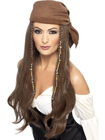 Pirate Brown Wig with Headscarf