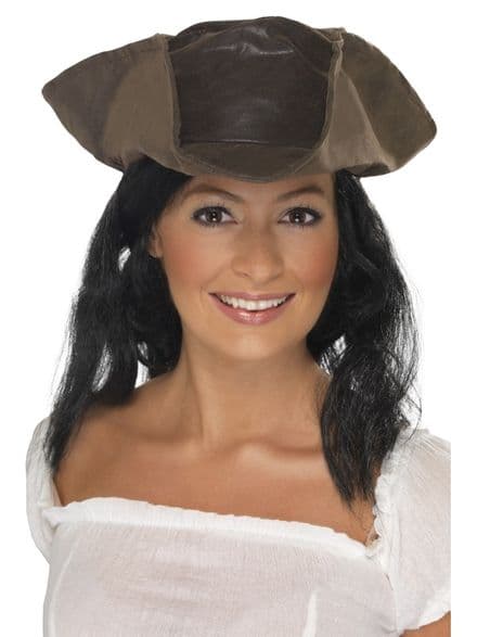 Pirate Leather Look Hat With Attached Hair