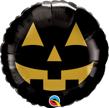 Pumpkin Face in Black and Gold Foil Helium Balloon