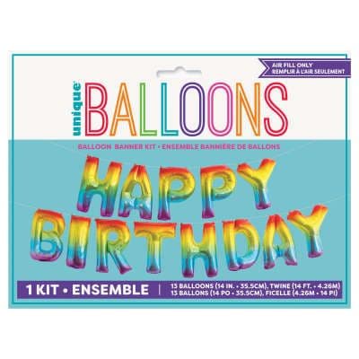 Rainbow Ombre 'HAPPY BIRTHDAY' Mini Letters Air-Fill Foil Balloons.