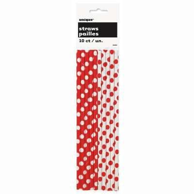 Red and White Polka Dot Print Paper Drinking Straws