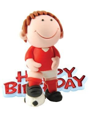 Red Footballer Resin Topper with Happy Birthday Motto