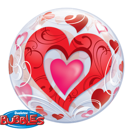Red Hearts & Filigree Bubble Balloon