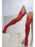 Red Sheer Cross Print Hold-Ups