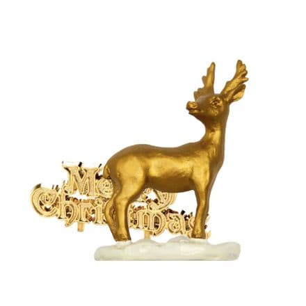 Resin Gold Reindeer with Merry Chirstmas Cake Topper