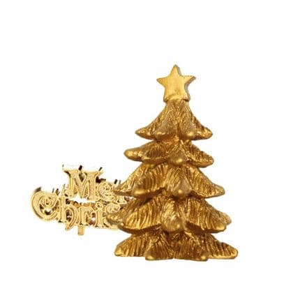 Resin Gold Tree with Merry Chirstmas Cake Topper