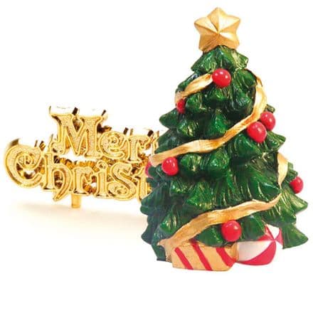 Resin Traditional Xmas Tree with Merry Chirstmas Cake Topper
