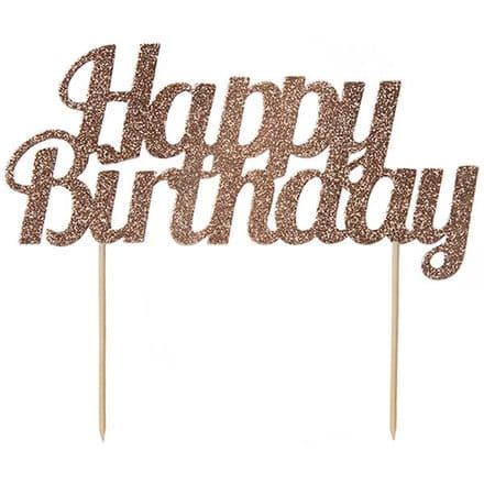 Rose Gold Glitter Happy Birthday Cake Topper