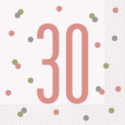 Rose Gold Glitz '30' Paper Party Luncheon Napkins