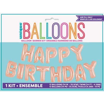 Rose Gold 'HAPPY BIRTHDAY' Mini Letters Air-Fill Foil Balloons.