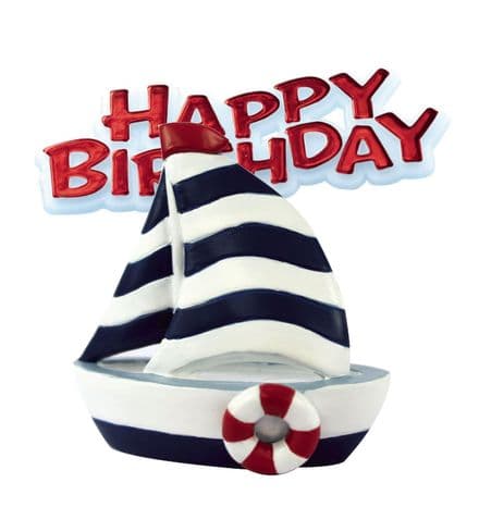 Sail Boat Resin Topper with Happy Birthday Motto