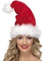 Santa Hat With Silver Tinsel Effect And Fur Trim