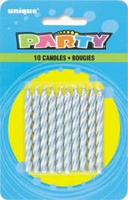 Silver Birthday Cake/ Anniversary Cake Candles 10Pk
