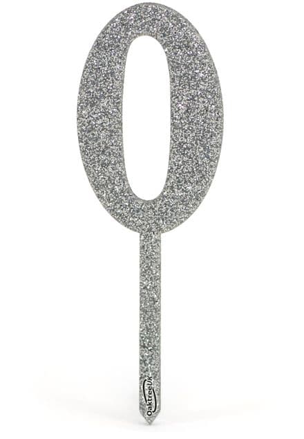 Silver Glitter 0 Cake Topper