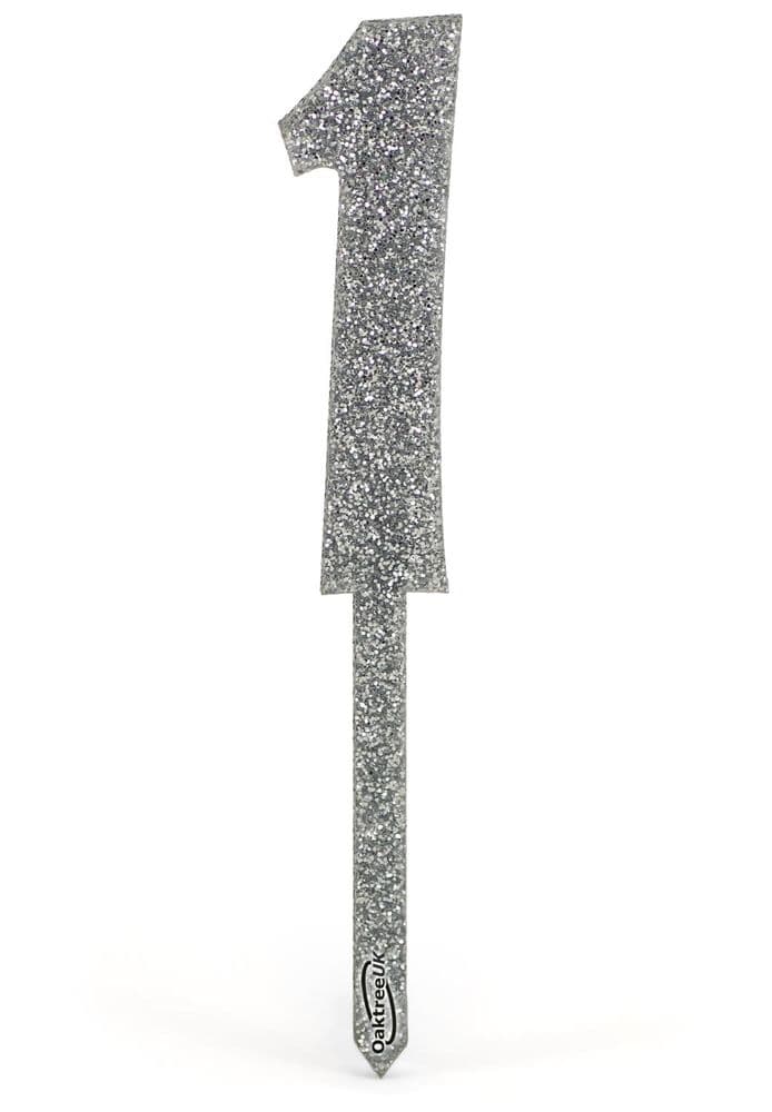 Silver Glitter 1 Cake Topper