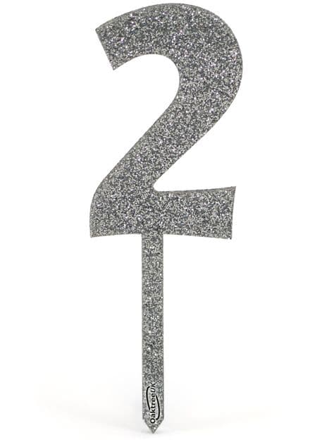 Silver Glitter 2 Cake Topper