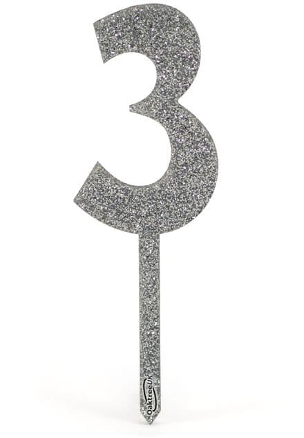 Silver Glitter 3 Cake Topper