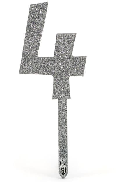 Silver Glitter 4 Cake Topper