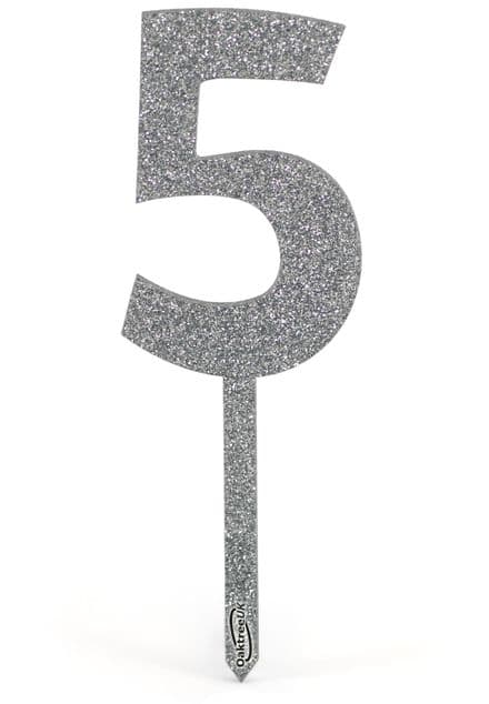 Silver Glitter 5 Cake Topper
