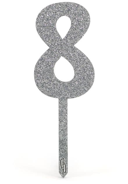 Silver Glitter 8 Cake Topper