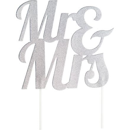 Silver Glitter Mr & Mrs Cake Topper