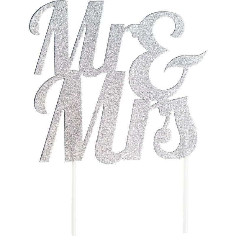 Silver Glitter Mr & Mrs Cake Topper