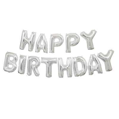 Silver 'HAPPY BIRTHDAY' Mini Letters Air-Fill Foil Balloons.
