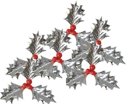 Silver Holly and Berries Cake Topper