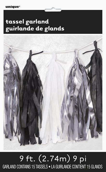Silver/White/Black Tassel Garland Decoration