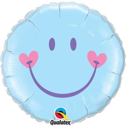Sweet Smile Face Pale Blue Foil Helium Balloon