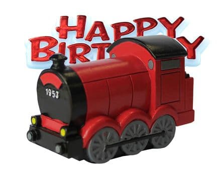 Train Resin Topper with Happy Birthday Motto