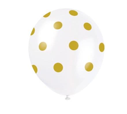 Unique 12" Latex Balloons - Gold Dots 6pk