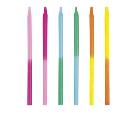 Unique 2 Colour Assorted Colour Cake Candles 12 Pack