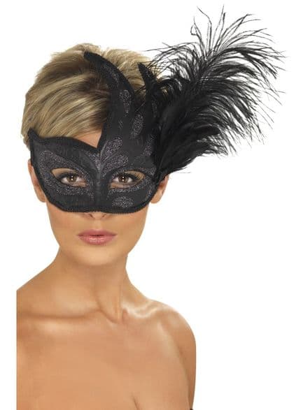 Venetian Colombina Ornate Black Feather Eye Mask
