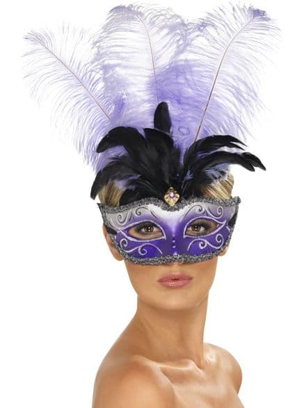 Venetian Multi Plume Purple Feather Eye Mask
