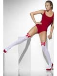 White Opaque Hold-Ups With Red Bow and Cross