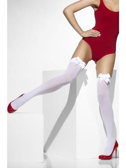 White Opaque Hold-Ups with White Bow