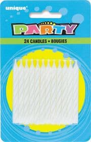 White Striped Birthday Cake Candles 24 Pack