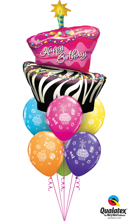 Zebra Birthday Cake Double Layer Bouquet