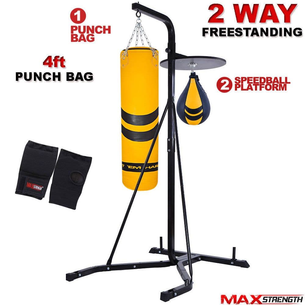 2 Way Free Standing Boxing Punch Bags Frame Heavy Duty Kick Bag MMA