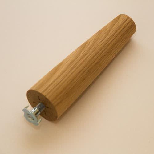 Solid oak tapered leg 40 mm top dia and 145mm long complete with 8 mm dowel screw and T nut for fixing