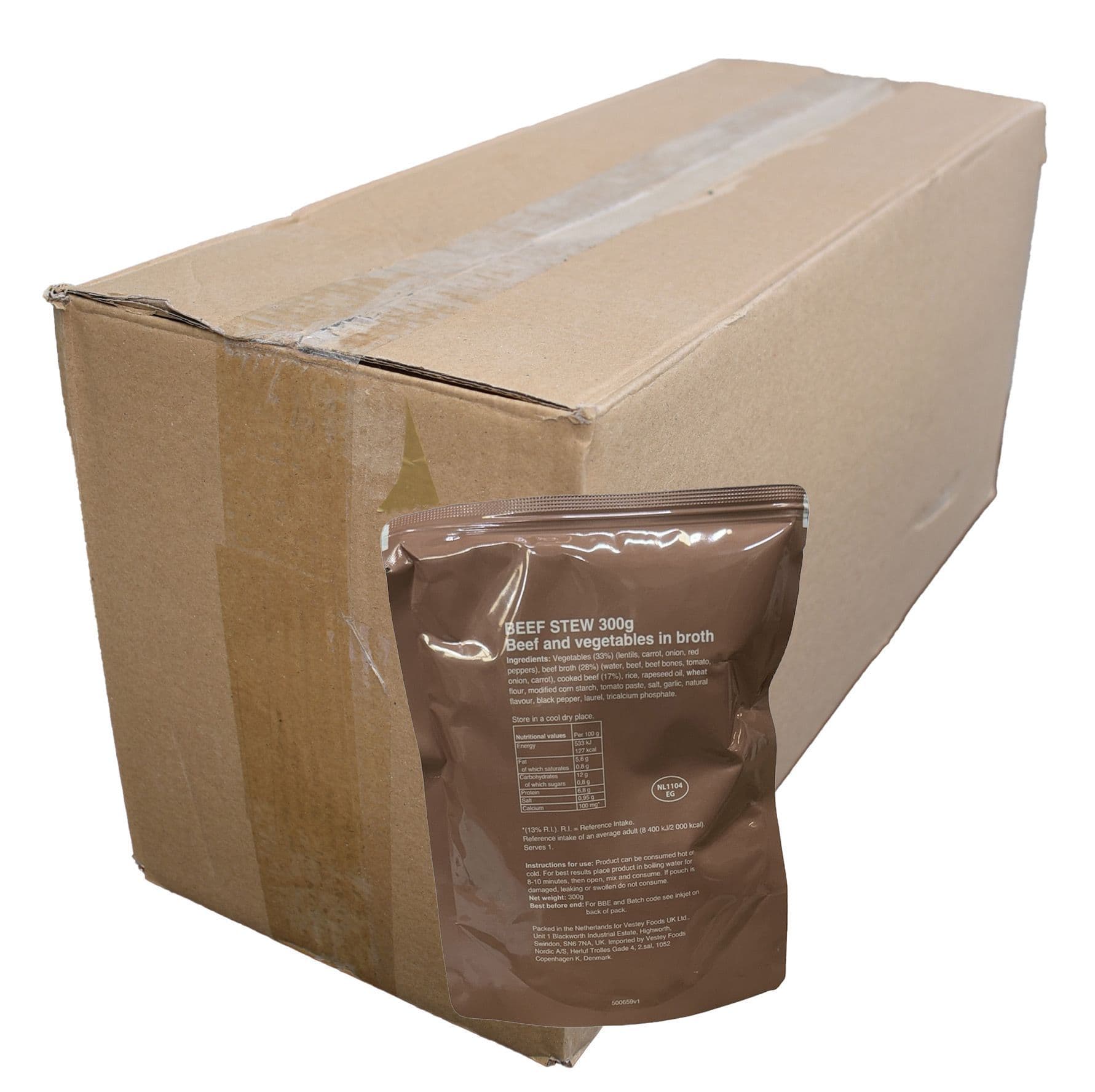 BULK BUY - British Military Ration Main Meal Pouch - Beef Stew 300g x 20