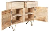 Brecon Light Mango Wood 2 Door Sideboard | Solid mango wood sideboard with 2 doors and drawers and metal inlays.