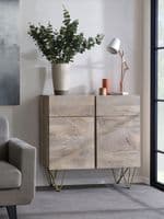 Brecon Light Mango Wood 2 Door Sideboard | Solid mango wood sideboard with 2 doors and drawers and metal inlays.