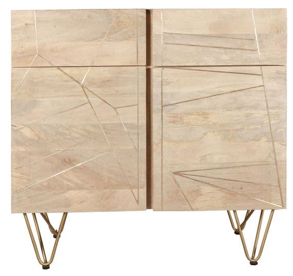 Brecon Light Mango Wood 2 Door Sideboard | Solid mango wood sideboard with 2 doors and drawers and metal inlays.
