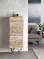 Brecon Light Mango Wood 5 Drawer Chest | Tall solid mango wood chest of drawers with metal inlays and hairpin legs.