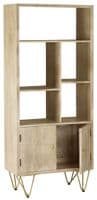 Brecon Light Mango Wood Large 2 Door Bookcase | Solid mango wood tall 2 door, 5 shelf bookcase with metal inlays and hairpin legs.